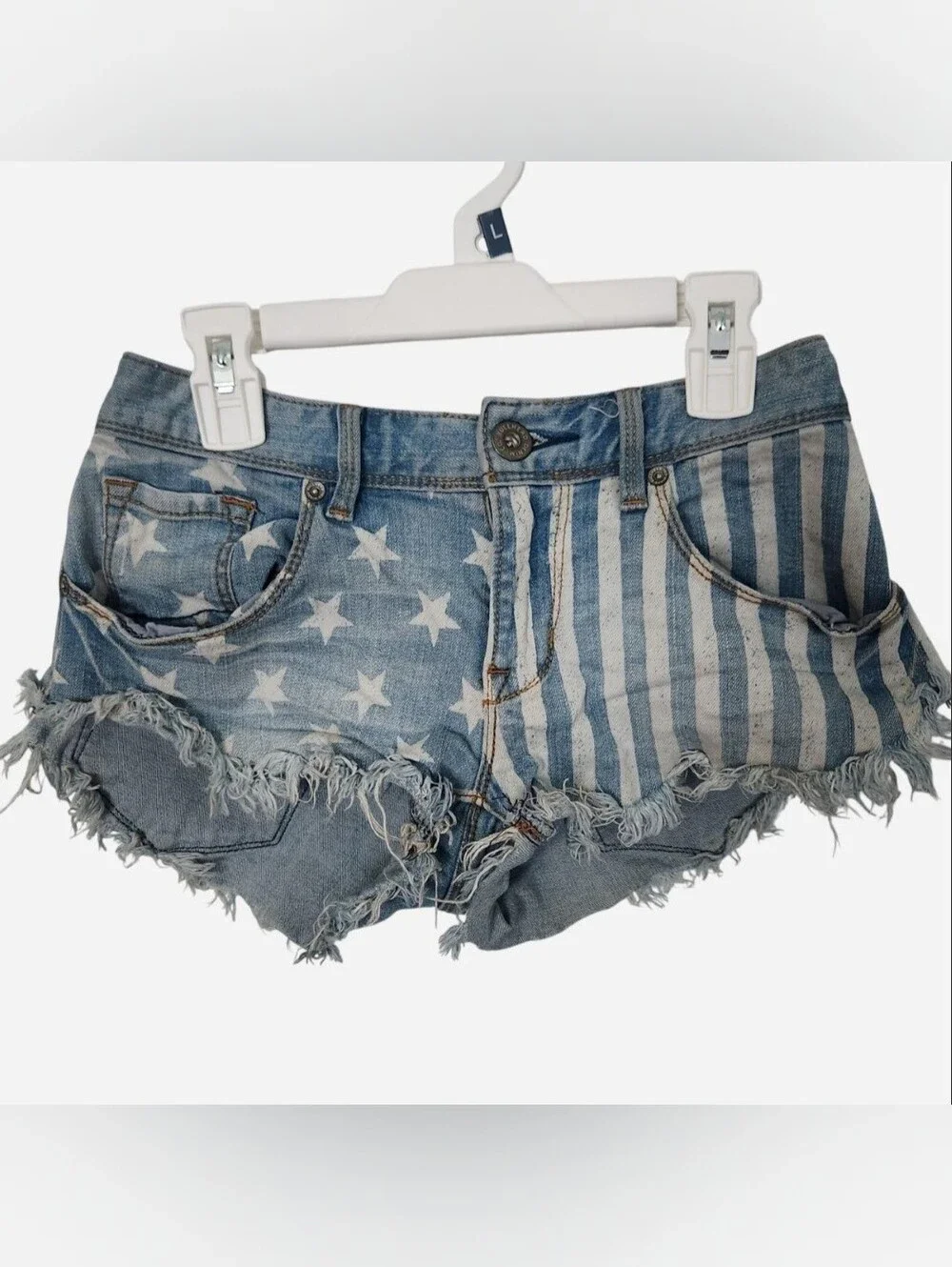 American Flag Stars and Stripes Raw Hem Low Rise Micro Shorts